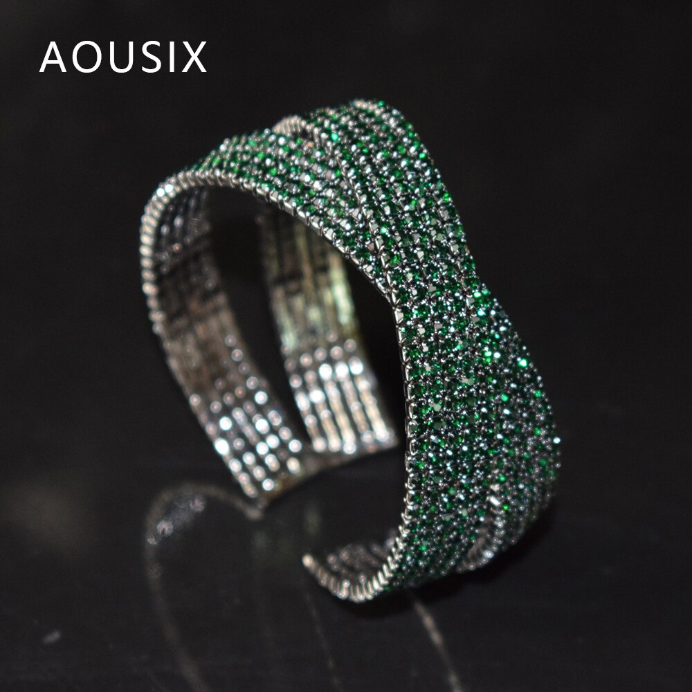Lussuoso bracciale rigido in cristallo bianco verde per donna con braccialetti avvolgenti Bling regalo per bracciali per gioielli da festa di nozze