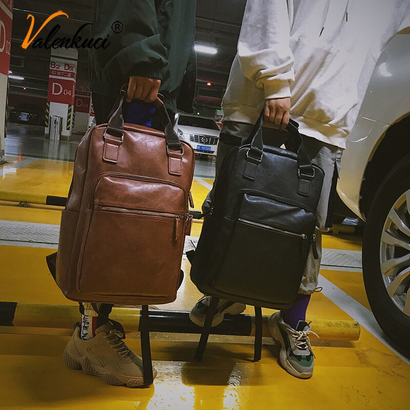 Mannen Rugzak Pu Lederen Rugzak Grote Laptop Rugzakken Mannelijke Mochilas Casual Schooltas Voor Tieners Jongens Bruin Zwart