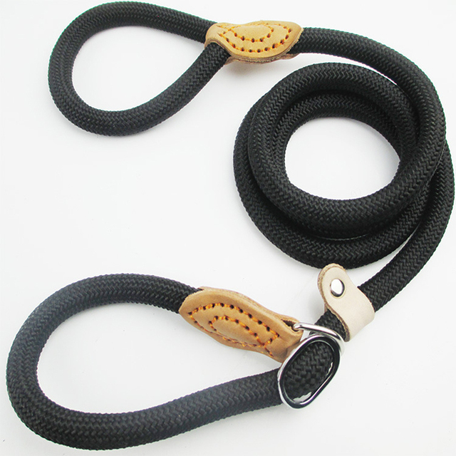 Laisse en Nylon pour chien 8/14mm, corde tressée, robuste, réglable, accessoire d'entraînement pour animaux de compagnie, pour petits et grands chiots: XS / Black