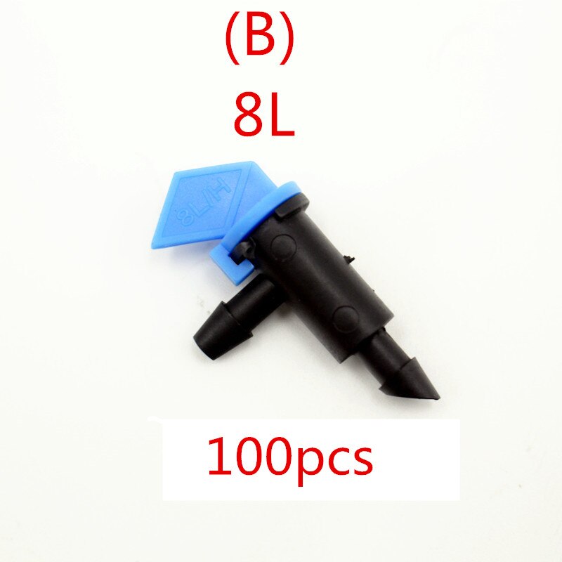 100pcs 4L 8L 16L/H Flag Drip Emitters Outlet Barb Micro Tubing Drip Irrigation Fittings Take Apart Dripper N206: B   100pcs