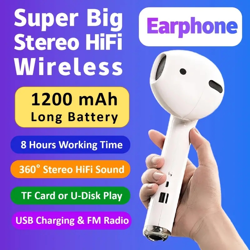 Wireless Speaker With Oversized Shape Spoof Subwoofer GiantSecond Generation Big Headphones Sound Wacky Inserted U DiskDesktop F: Default Title