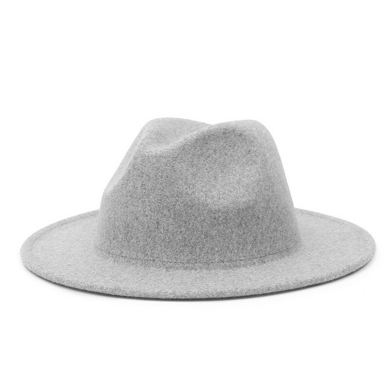 Gemvie bred rand uldblanding knusbar fedora hat til kvinder mand varm efterår vinter panama jazz filt kasket: Grå