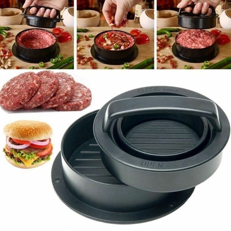 3 in 1 Burger Press Patty Stuffed Burger Maker with 120Pcs Burger Paper Non Stick Sliders Beef Burger Press - Black