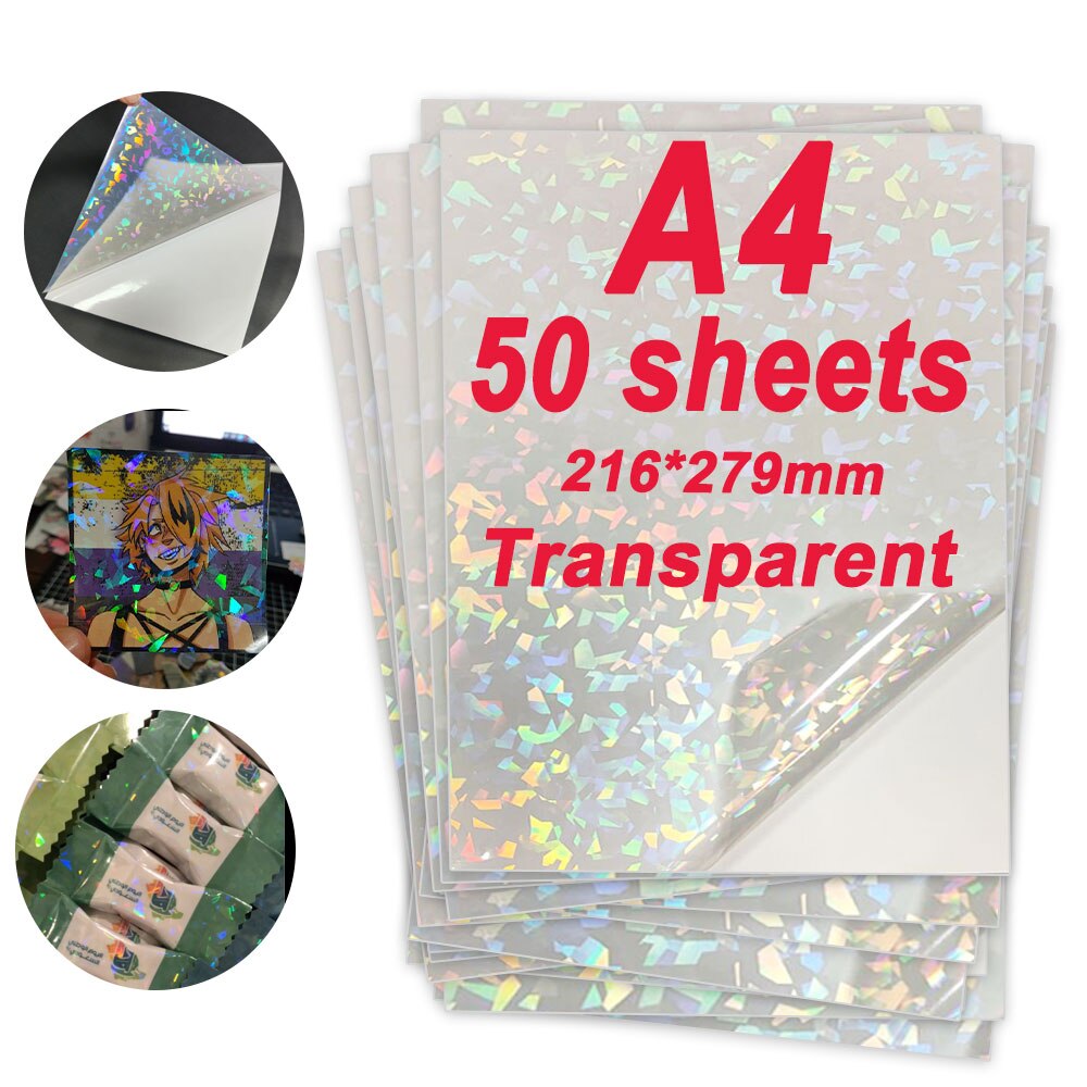 10/20/30/40/50/100 Sheets Holographic A4 Pirnting Paper Printable Vinyl Sticker Paper Adhesive Self-copying Paper Waterproof: 50 Sheets B