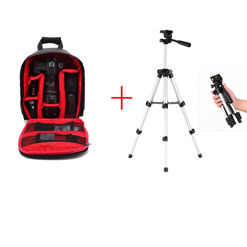 Sac appareil Photo numérique Dslr sac étanche antichoc respirant appareil Photo sac à dos lentille pochette pour Nikon Canon Sony vidéo Photo sac: Red and Tripod