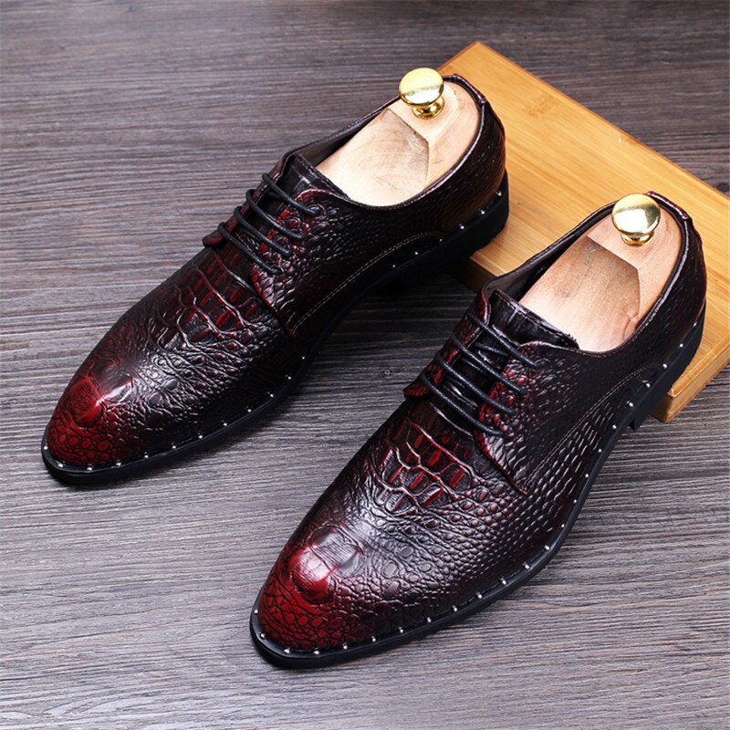 Zapatos de piel de cocodrilo para hombre, zapatos de de boda con cordones, zapatos Oxford para oficina de negocios para hombre, zapatos planos de talla grande, para hombres