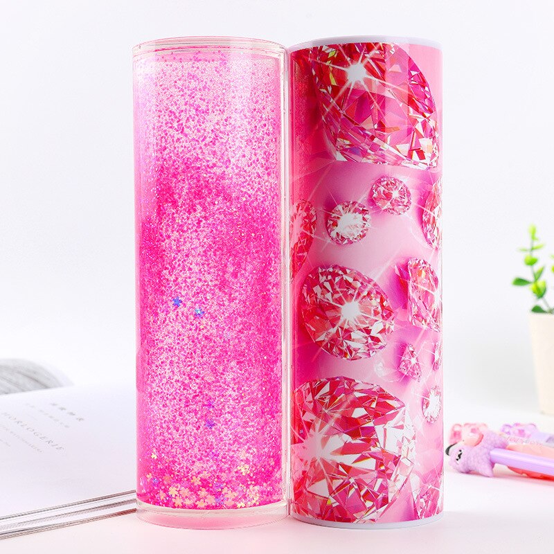 Pencil Case Translucent Quicksand Pencil Cases Multifunction Pencil Box Cylindrical Pencil Box Large Capacity Kid Whole: 17