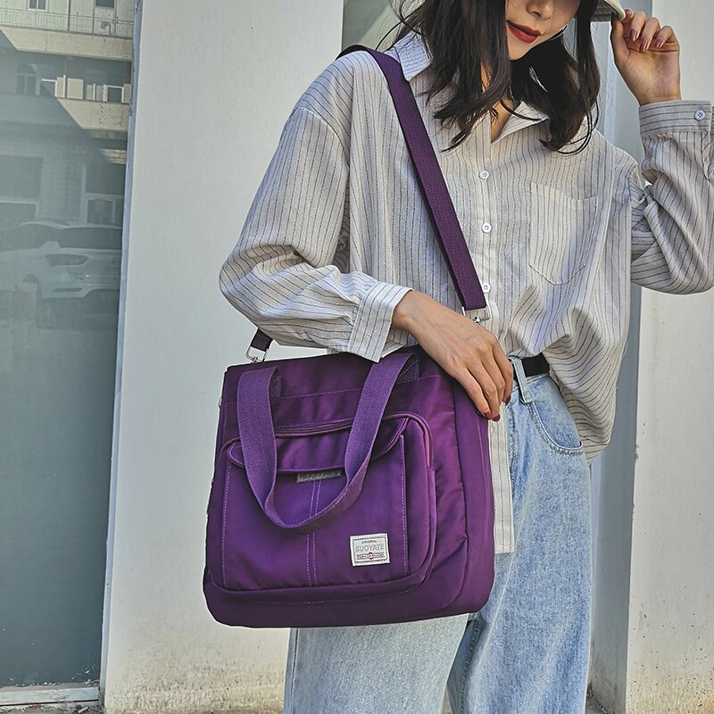 Mulher de moda saco de ombro de náilon multi-função casual tote à prova dwaterproof água macio carta saco do mensageiro sólido zíper bolsa feminina sac