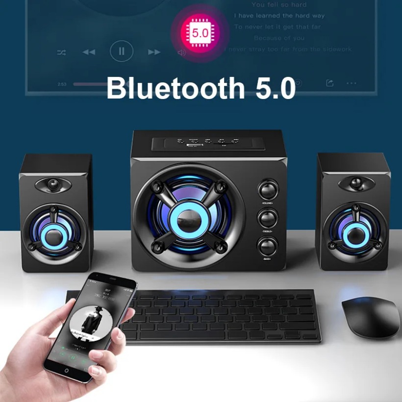 Hifi 3d stereohøjttalere farverig led kraftigt lys aux usb kablet trådløs bluetooth lyd hjemmebiograf surround sound bar tv