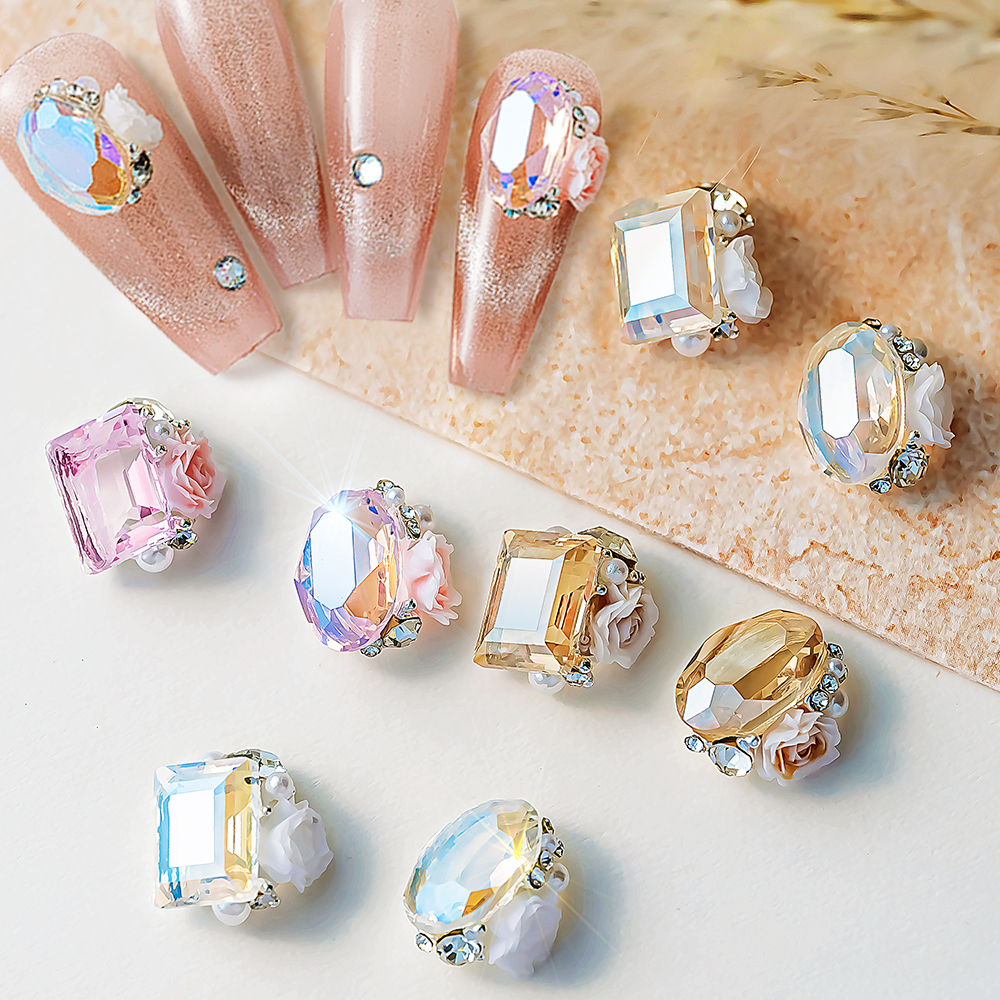 Ijs Transparant Roze Blauwe Nagel Steentjes Stapel Edelstenen 10 Stuks Sprankelende Diamant Kristal Nagel Bedels Ovale Rechthoekige Steentjes