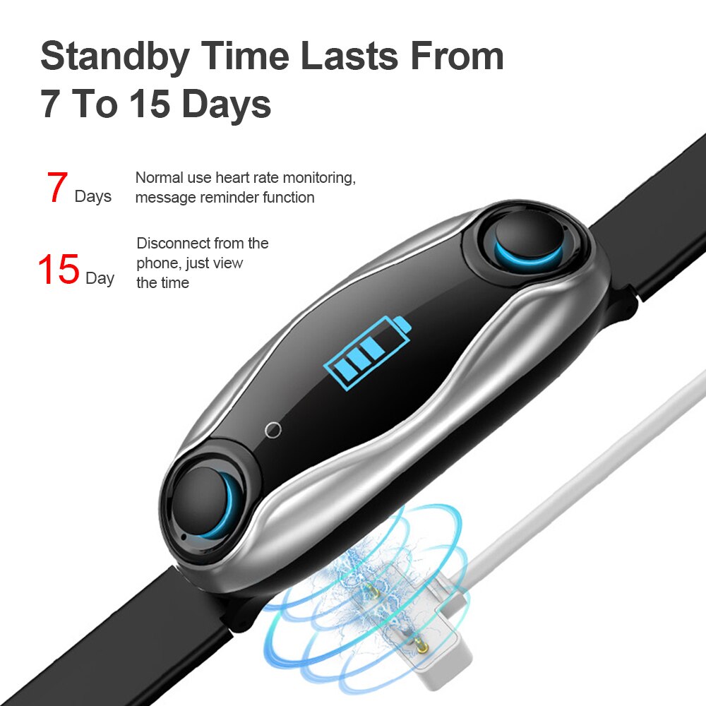 Femperna casque sans fil Double Bluetooth Earub écouteurs réponse appel souffle lumière Fitness bracelet intelligent montre intelligente
