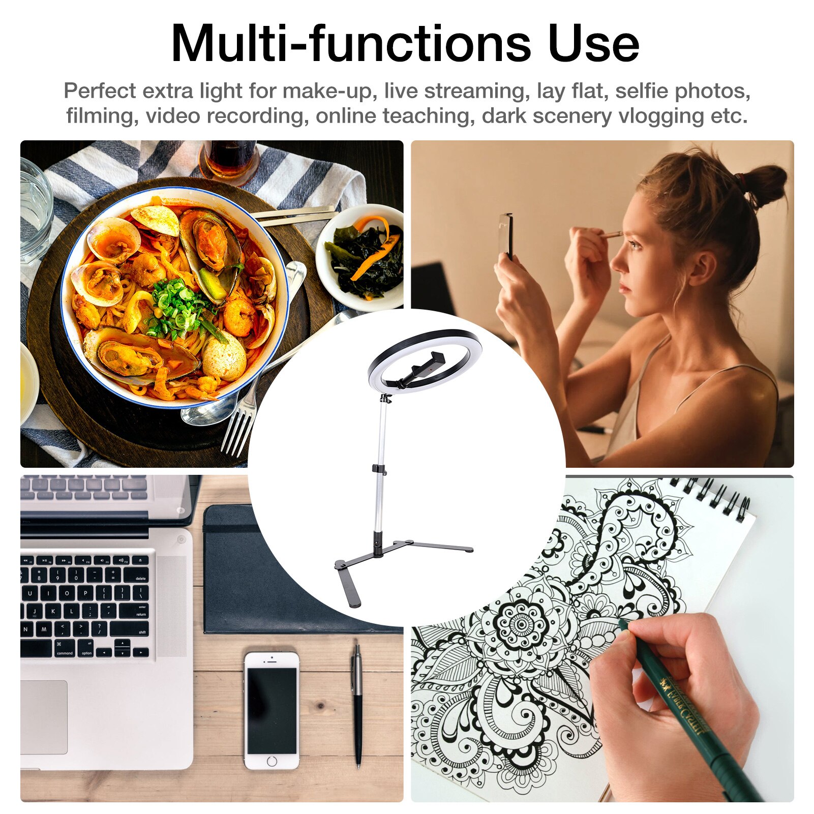 10Inch LED Light Dimmable Ring Lamp Round Selfie Ring Light For Mobile Phone RingLight Makeup Photography Lamp Ringlights