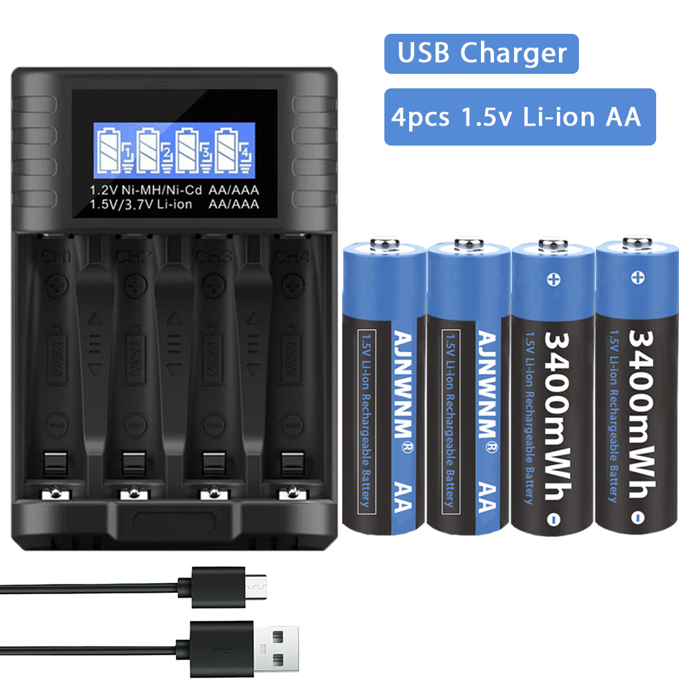 Batería recargable AA de iones de litio para juguetes, pila AA de 1,5 V, 3400mWh, 1,5 V, 1,5 V: other