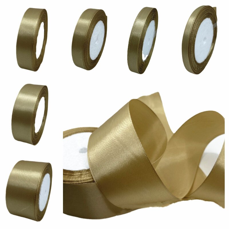 (25yards/roll) 6/10/15/20/25/40/50mm Gold Satin Ribbon Bow Craft Wedding Party Supplies Event Banquet Decoration Christmas