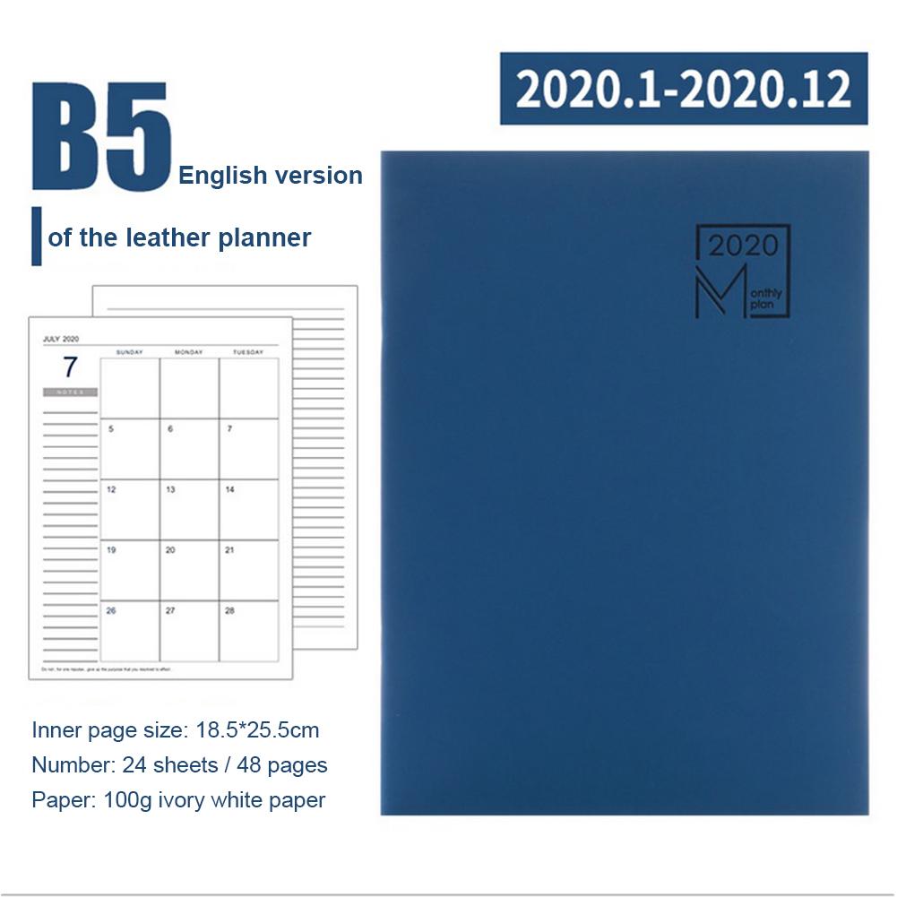 Monthly Planner Leather Cover 12-Month Planner 24 Sheets Diary Leather Notebook Personal Agenda Planner Notebook: Navy Blue