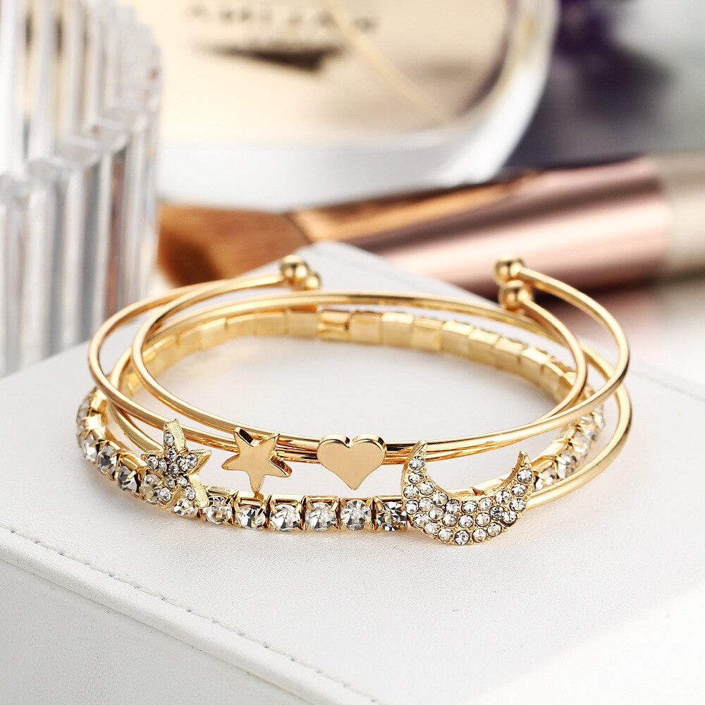 Fashionable Star Moon Opening Bracelet Set Of Four Hand Rings For women blang