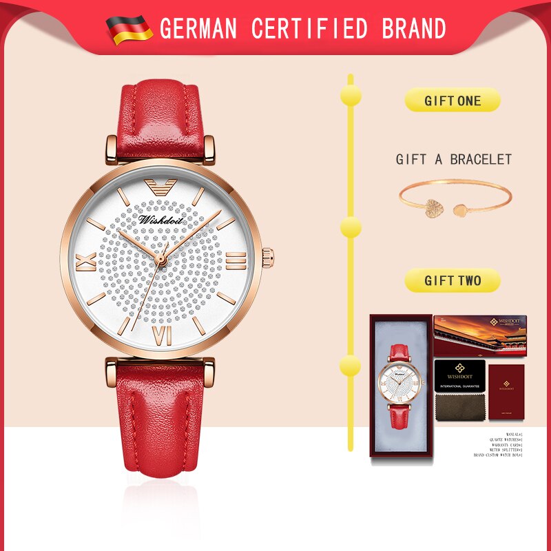 Gold Watch Women Watches Ladies Steel Women's Bracelet Watches Female Waterproof Clock Relogio Feminino: Red belt