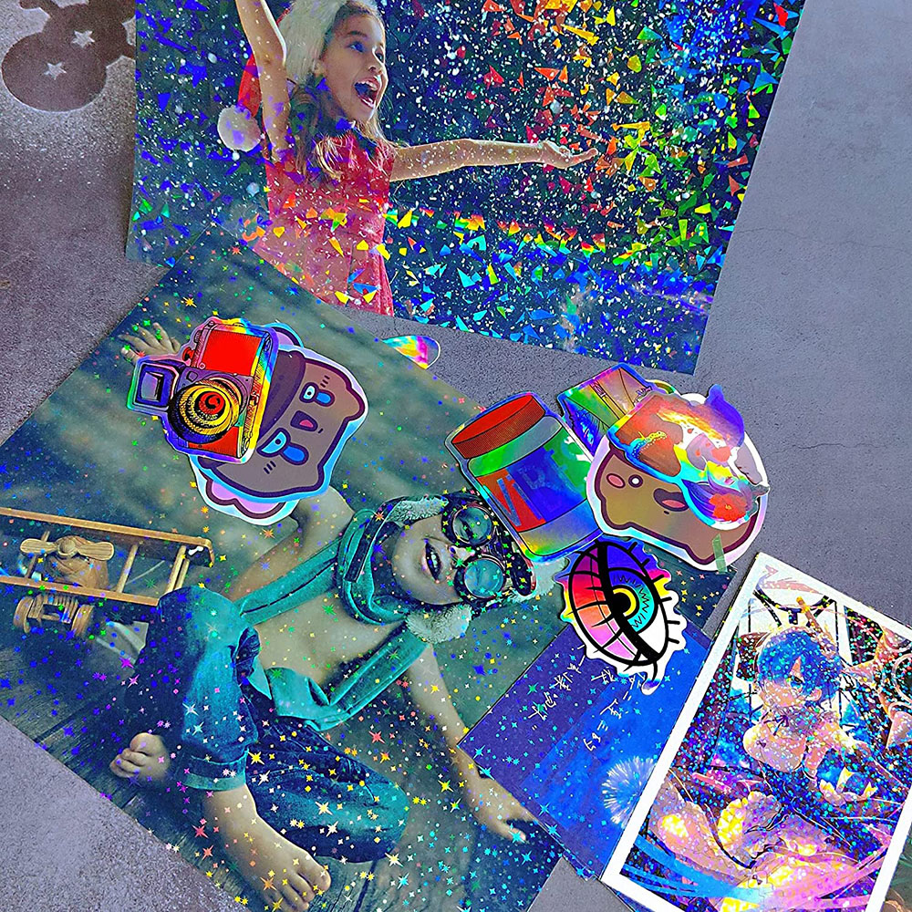 10 Vel Koudlamineren Film Holografische Regenboog Liefde Hart Vorm Transparante Holografische Zelfklevende Sticker Diy Telefoon Case