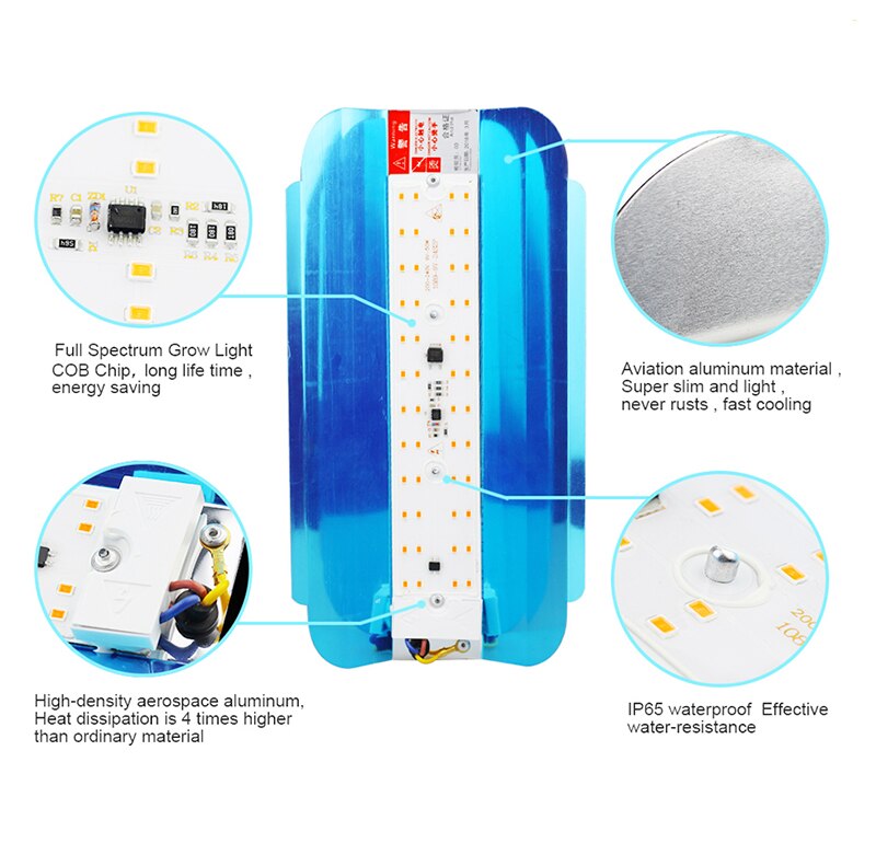 30w/50w/100w ledet vekstlys fullspektret plantelys  ip65 vanntette kolbe ledet dyrkingslamper til blomster innendørs fytolampe