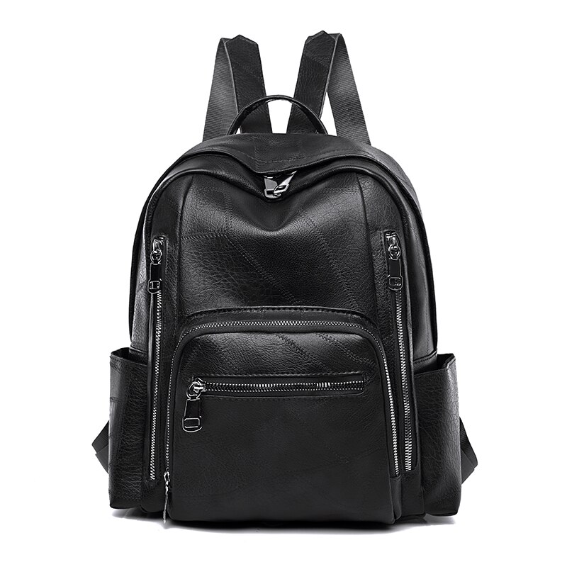 Vrouwen Lederen Rugzakken Vrouwelijke Vintage Rugzak Voor Meisjes Schooltas Reizen Rugzak Dames Sac A Dos Terug pack: Black