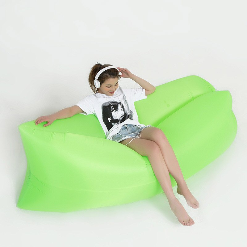 Udendørs oppustelig luft sofa strand camping doven bærbar sovepose: Grøn