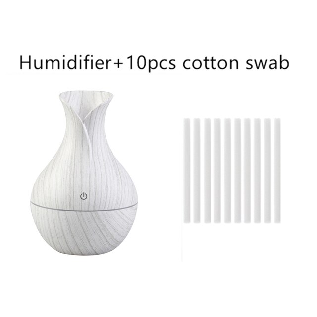 Mini Electric Air Humidifier USB Ultrasonic Aroma Essential Oil Diffuser Wood Grain Cool Mist Maker LED Light For Home Office: B10