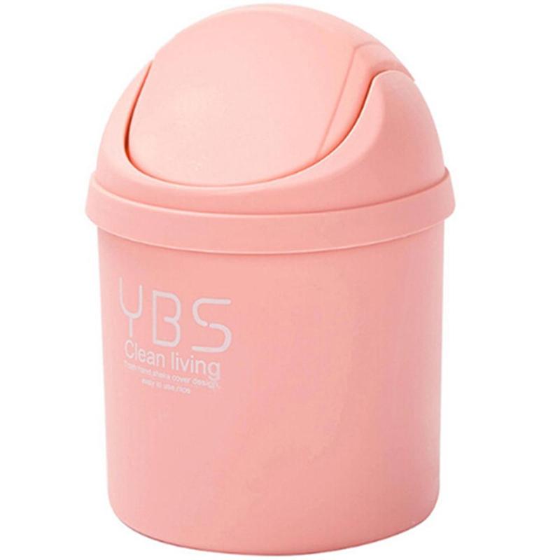 Mini Waste Bin Desktop Home Garbage Basket Table Trash Can Swing with Lid: Pink