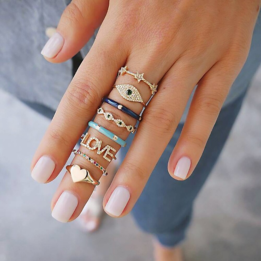 17 teile/satz Böhmischen Geometrische Schlange bilden Knöchel Ringe einstellen Für Frauen Kristall Finger Ring Weiblichen Boho hochzeit Schmuck: MULTI