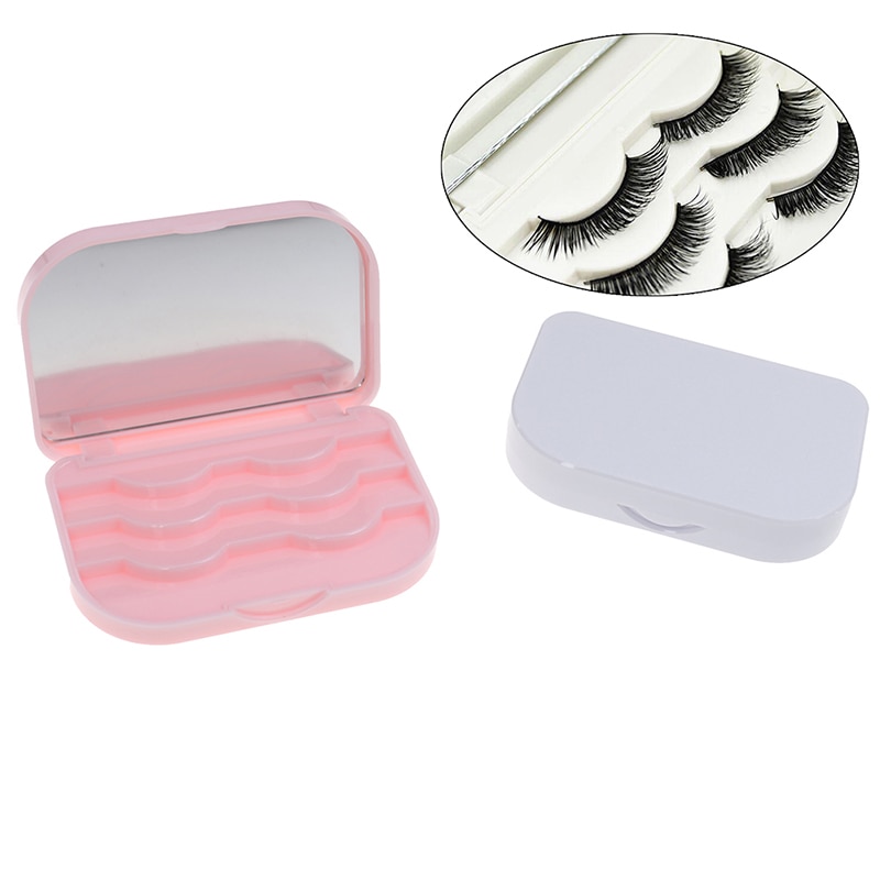 Plastic Valse Wimper Opbergdoos Make Cosmetische Met Spiegel Case Organizer Reizen Cosmetica Tool Roze Of Wit