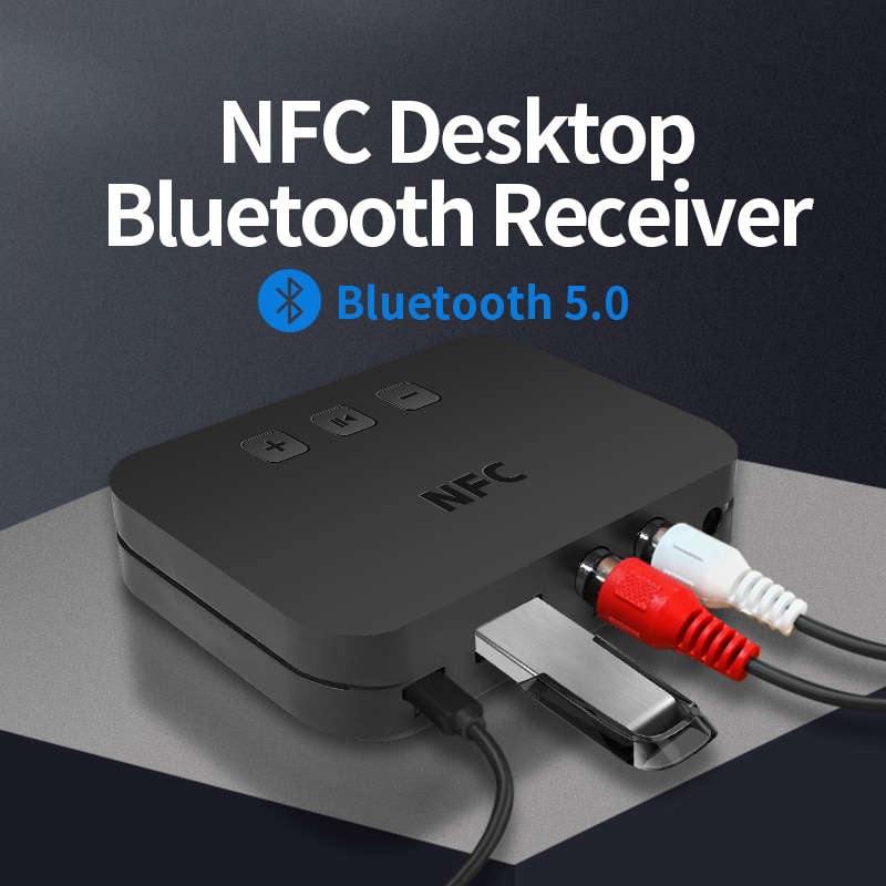 Wireless NFC Bluetooth 5.0 Receiver 3.5mm AUX HiFi Stereo Audio Adapter NFC Desktop Bluetooth Receiver & BT Transmitter