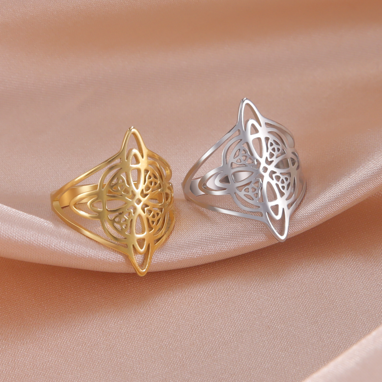 LIKGREAT bague noeud de sorcière pour femmes hommes creux en acier inoxydable bagues celtique Vintage amulette Protection Couple bijoux