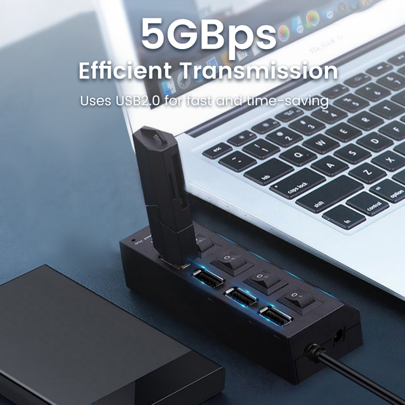 USB 2,0 Hub Multi USB Splitter Häfen Hub verwenden Netzteil 4/ 7 Hafen Mehrfach Expander Hub mit schalten 30cm Kabel für zu Hause
