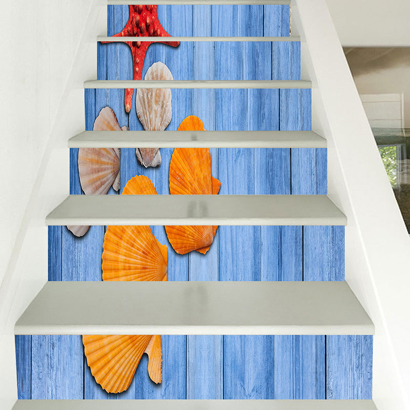 Ocean series Stairs Mural Stickers DIY Self-Adhesive Decal Wallpaper for Ocean Theme Hotel and Restaurant Home Decoration