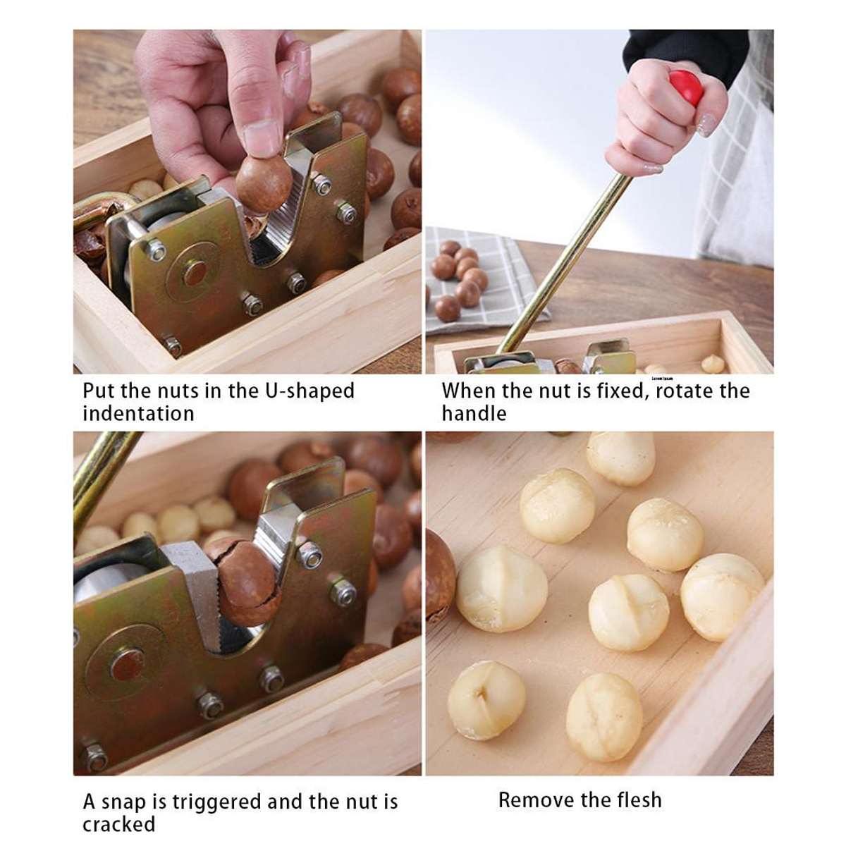 Pinza per noci schiaccianoci noci macchina per sbucciare l'apri della Macadamia resistente con manico in metallo resistente per mandorle di nocciole