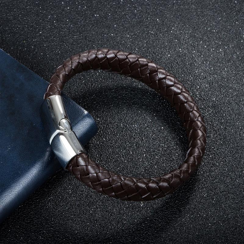 Mens Bracelet Braided Leather Bangle for Men Stainless Steel Magnetic Clasp Bracelets Punk Male Jewelry Christmas