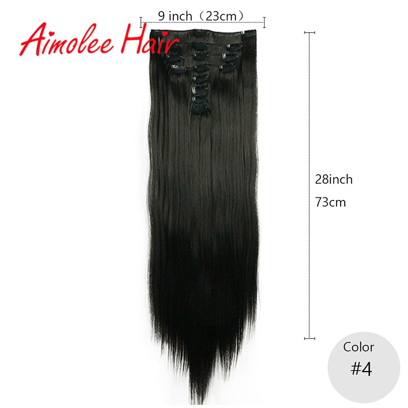 Extensiones de cabello de 28 pulgadas, 8 unidades/juego, pelo sintético largo y recto, Clip-in, negro, marrón, realce, fibra de pelo de alta temperatura