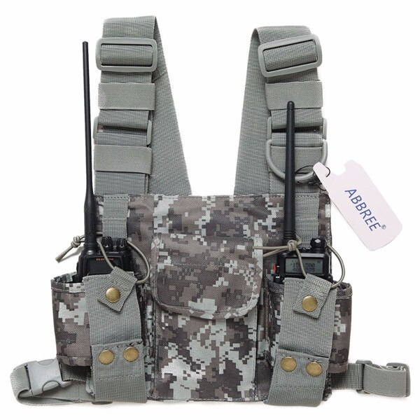 ABBREE Radio Harness chest Front Pack Pouch Holster Carry bag for Baofeng UV-5R UV-82 UV-9R BF-888S TYT Motorola Walkie Talkie: PT08 CAMO