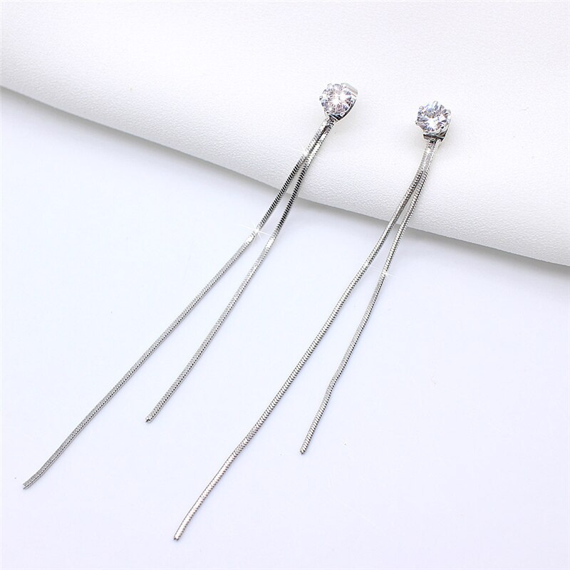 Lange Verzilverd Crystal Leaf Tassel Oorbellen Voor Vrouwen Wedding Sieraden: FF