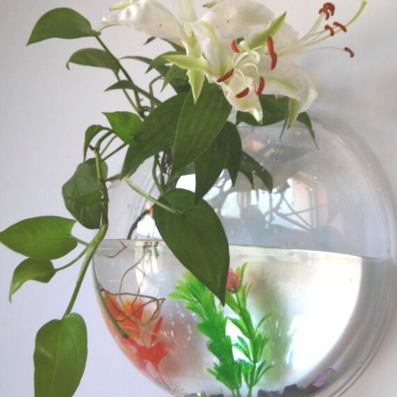 Hængende vægmonteret akvariumskål akvarieplante fisk boble akryl vaser blomsterplante pot  p7 ding: Spejl / 15cm