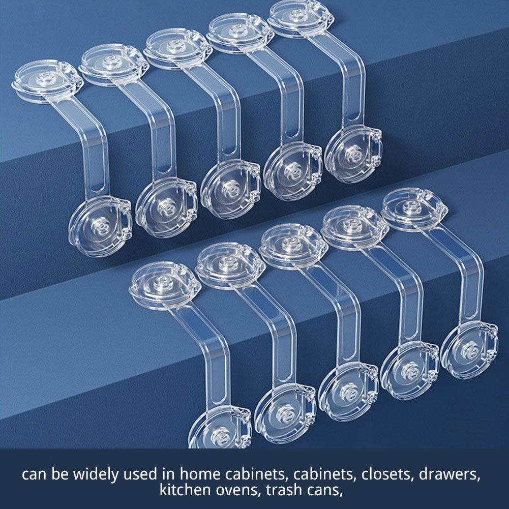 10pcs/pack Child Safety Protection Baby Proof Screw Less Strap Transparent Refrigerator Kitchen For Drawers Cabinet Lock Latch