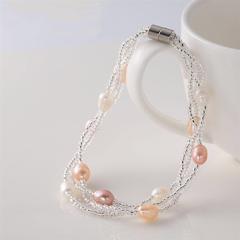 HUANZHI Neue Koreanische modisch Magnetische Mischfarben Natürliche Süßwasser Perle transparent Perlen Armbinde für Frauen Mädchen Schmuck