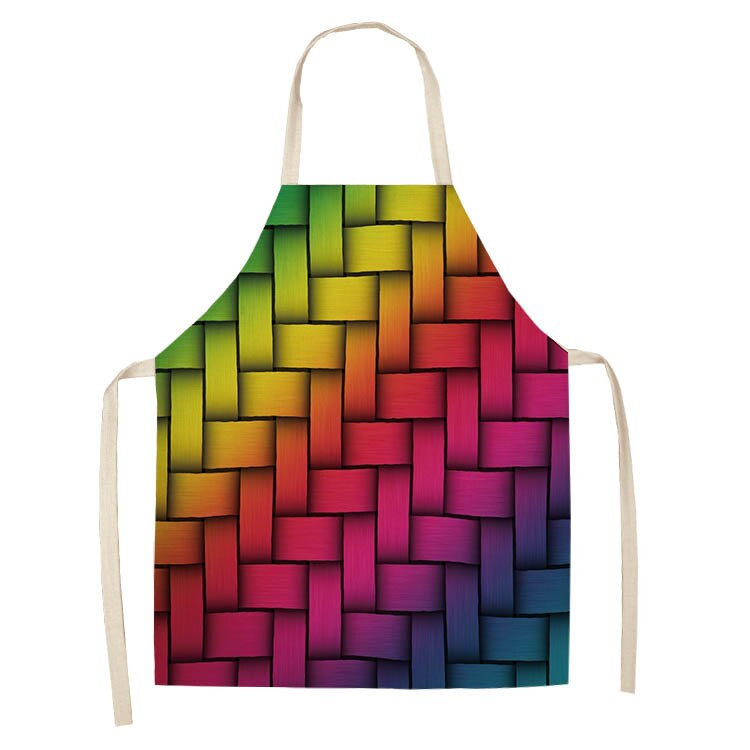 1 stuk regenboogkleurige geometrische keukenschort voor vrouwen katoenen linnen slabbetje huishoudelijke schoonmaakschort kookschort 53*65cm q0001: En
