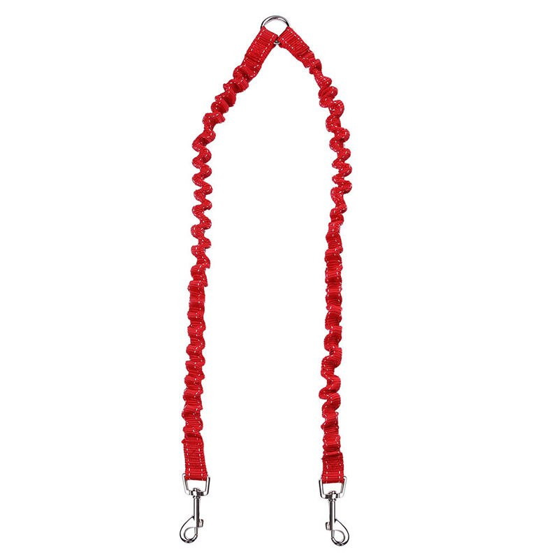 Acoplador de correa doble para perro, cuerda elástica de plomo para caminar, divisor de correa para dos perros: Rojo
