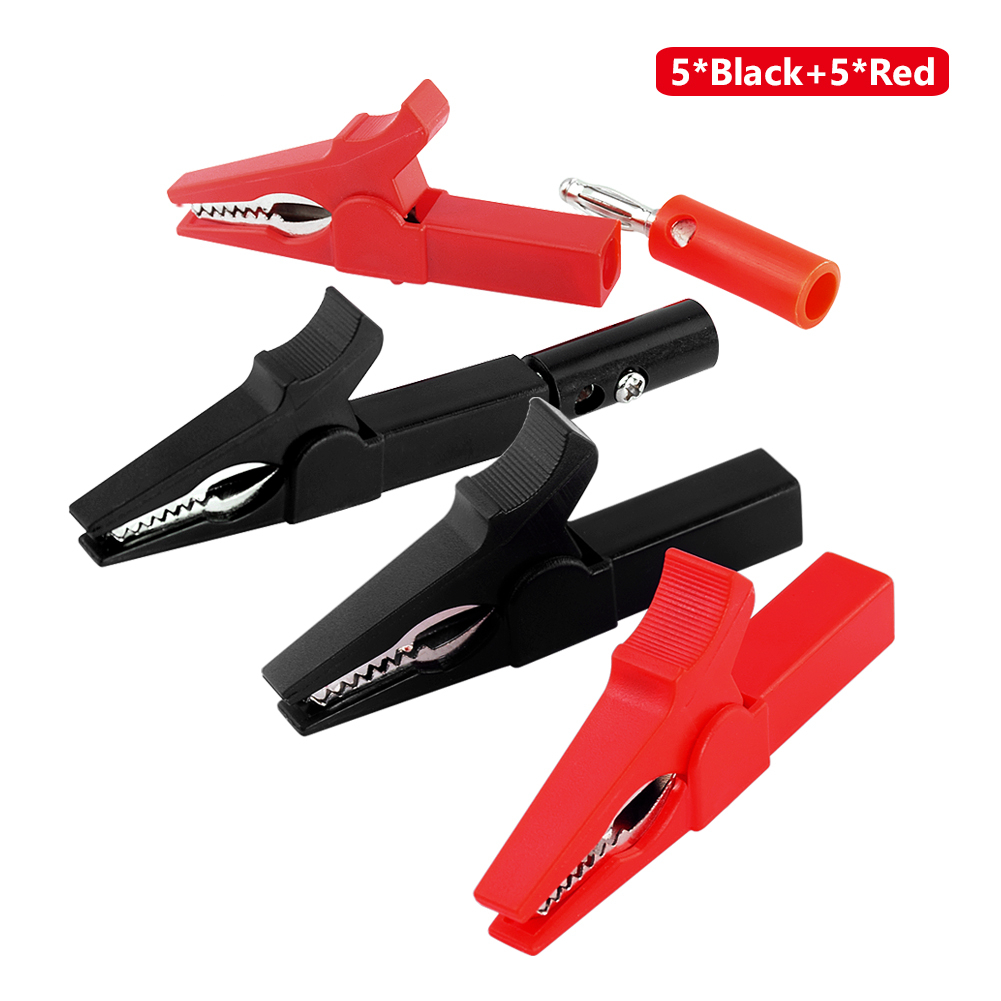 4mm Banana Plug Cable Clips Socket Battery 55MM Alligator Clip + BANANA PLUG, Test Probe Clip Red Black Alligator Banana Plug: 5pcs Set