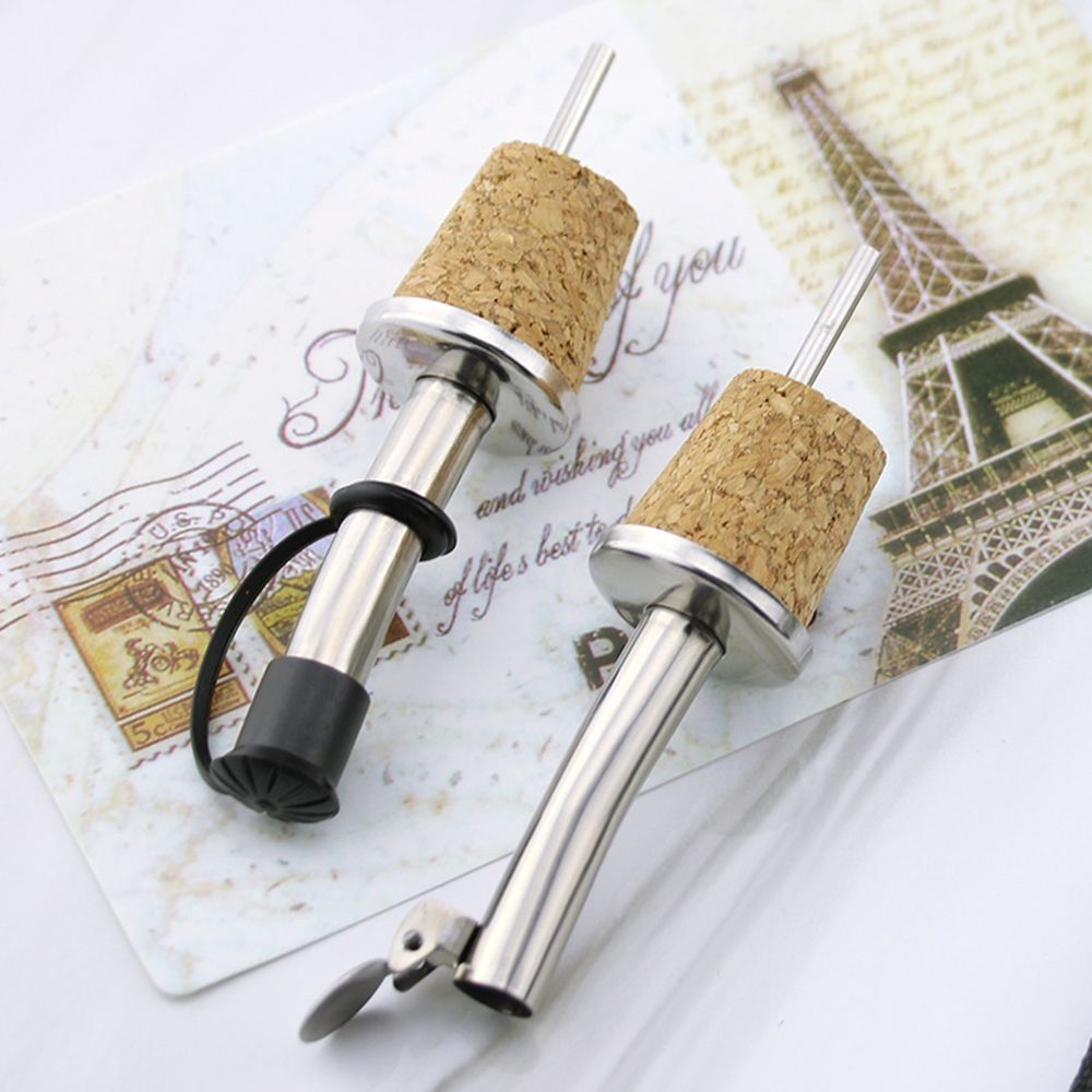 1/3PCS Wine Pourer Oil Bottle Stopper Plug Wooden Cork Stainless Steel Liquor Dispenser Barware