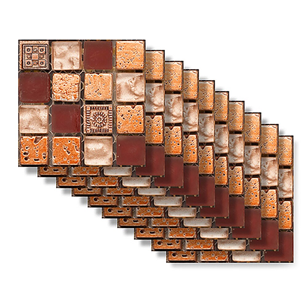 10pcs/set Mosaic Wall Tile Stickers Waterproof Self-adhesive Floor Decals Bathroom Wall Tile Stickers Decor Waterproof *: 1