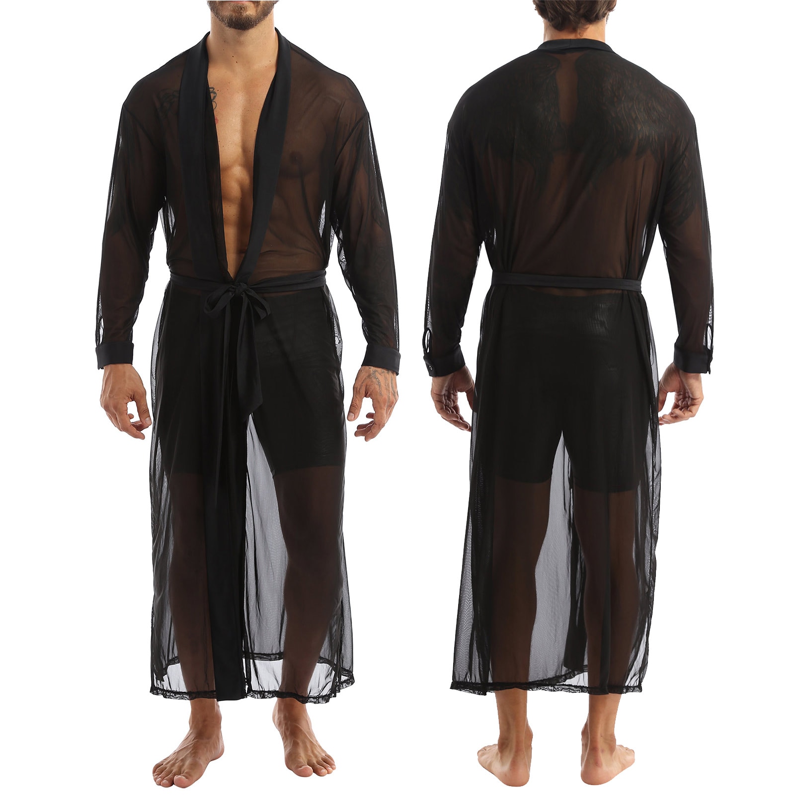 Chemise à manches longues pour homme, haut Transparent en maille, avec cape, tenue idéale pour s&#39;habiller, collection décontracté