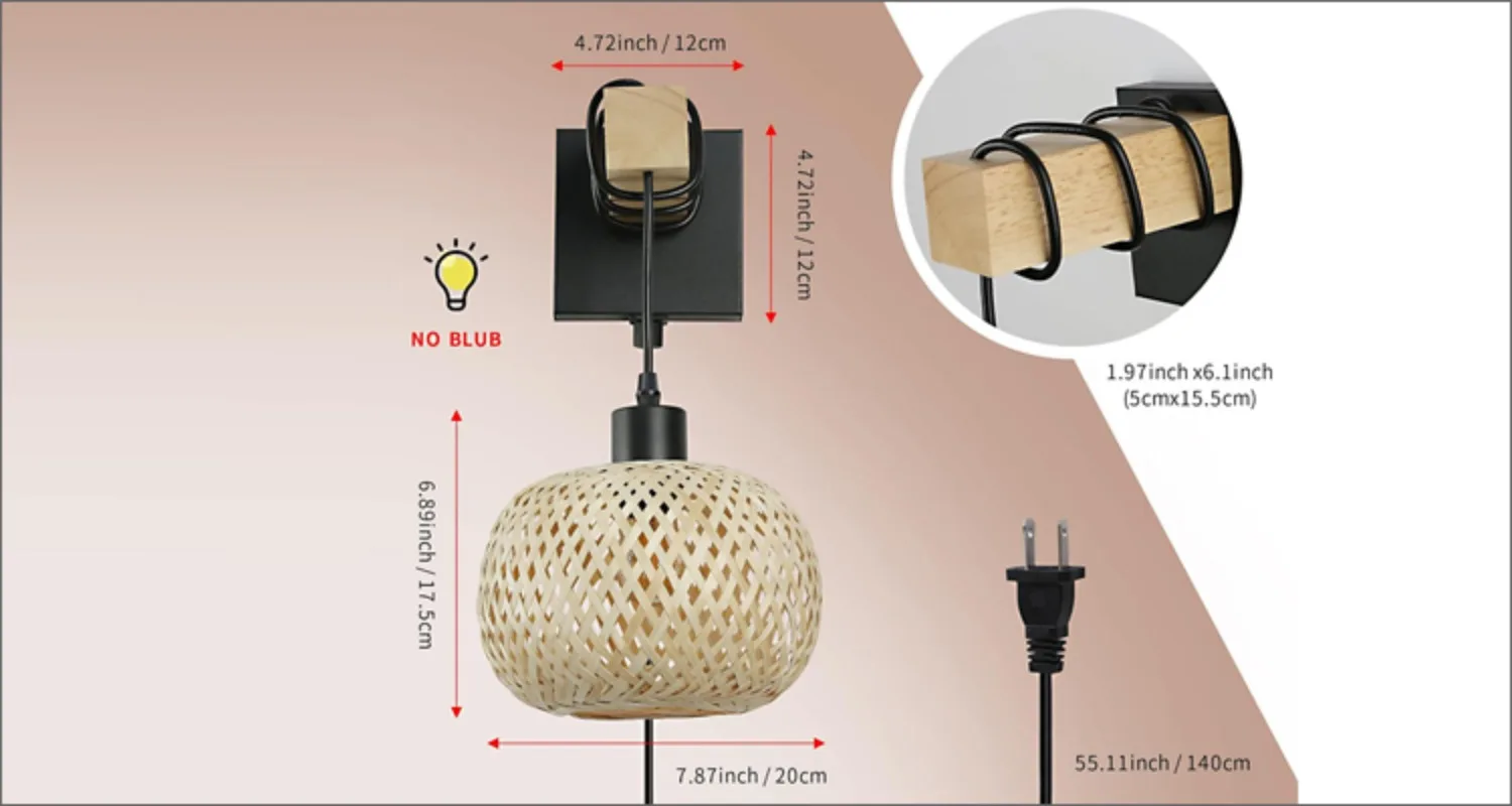 råtnende vegglampe dimbar bryter bambus vegglampe pluggbar vegglampe til soverom stue hotell gjeng hjem restaurant