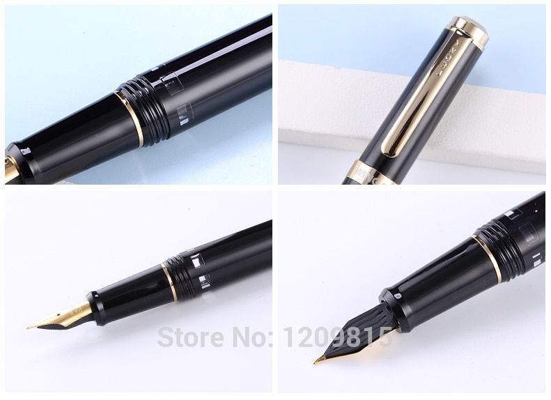 Luxury Wingsung 698 Soft Gold Nib Black Piston Fountain Pen Unique Writing Ink Pens for Christmas Office School Supplier