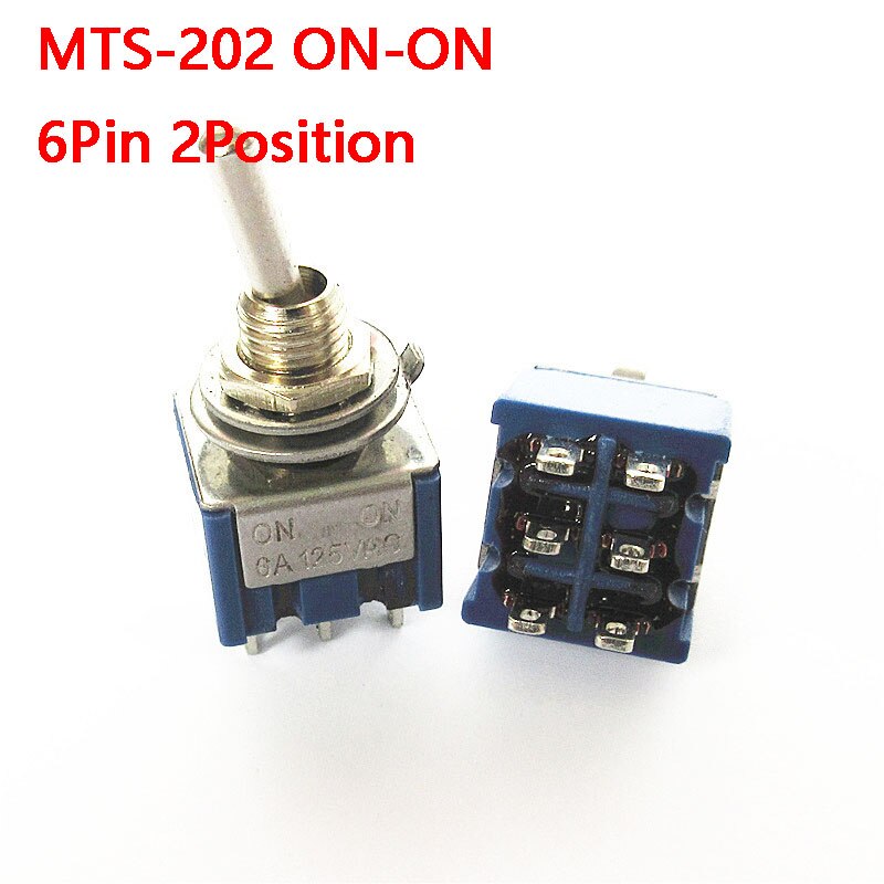 10pcs MTS-102 MTS-103 MTS-202 MTS-203 Miniature Toggle Switch Single Pole Double Throw ON-OFF-ON/ON-ON 120VAC 6A